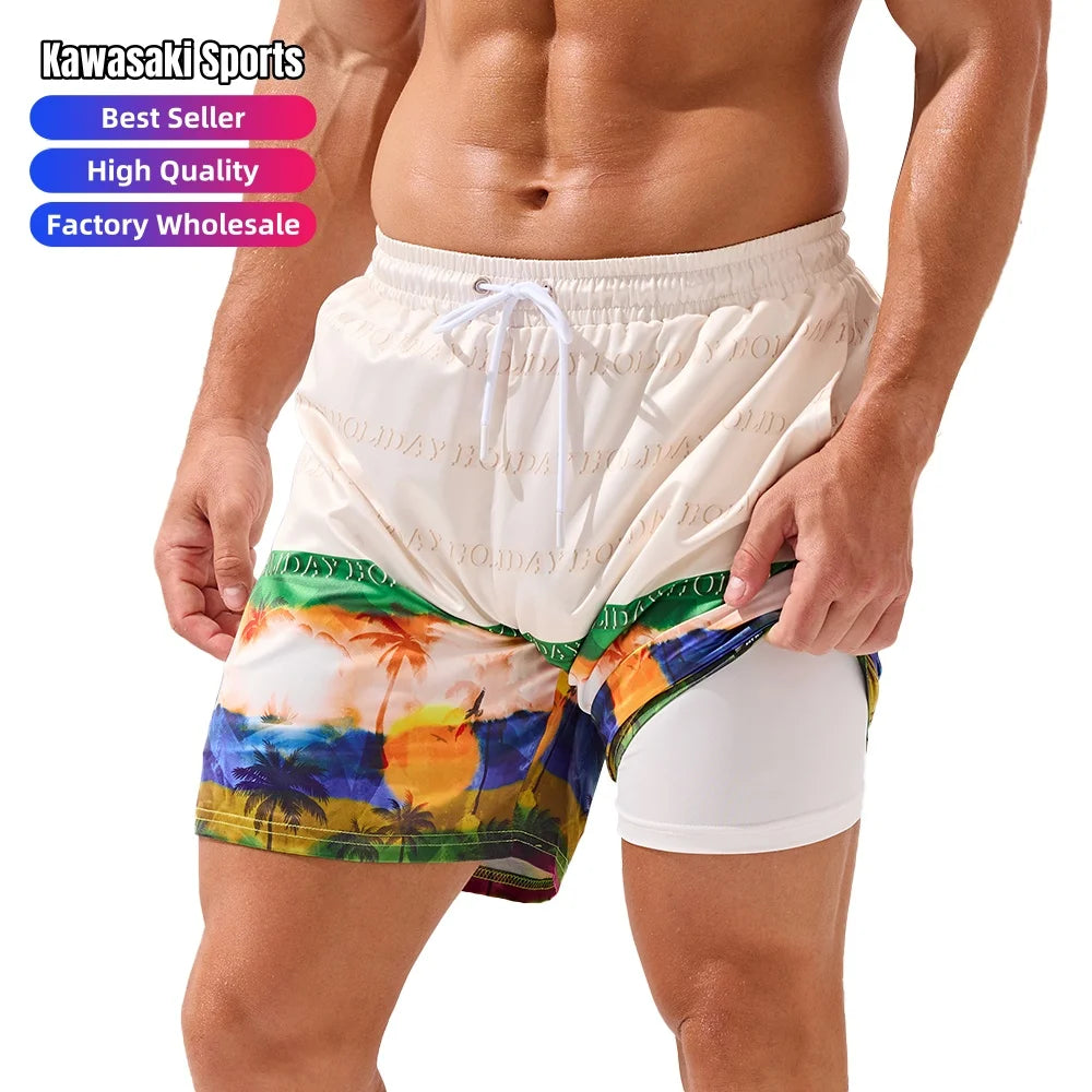 Custom Made Men's Summer Beach Shorts With Compression Liner Breathable Polyester Quick Drying Swimming Trunks