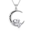 925 Sterling Silver Engraved I love You Forever Lucky Elephant Moon Pendant Necklace