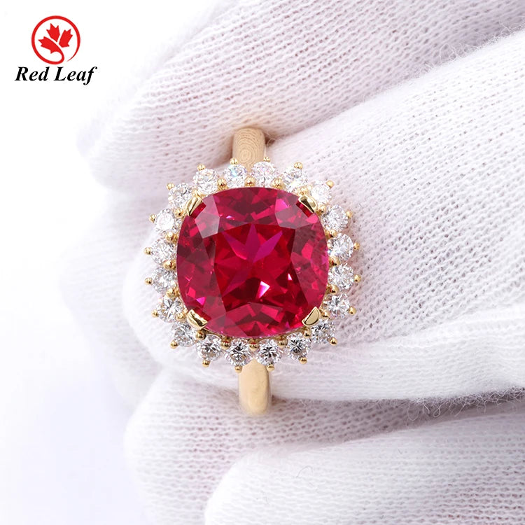 Redleaf Jewelry 14K 18K Gold Engagement Ring Custom Size Acceptable Women Wedding Jewelry Gold Lab Grown Ruby Ring