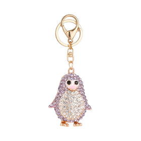 Cute Diamond Crystal Cartoon Penguin Keyring Blue Pink Purple Rhinestone Penguin Keychain for Gift