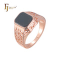 FJ Fallon Fashion Jewelry Men's Black CZ Signet Oil Rings Plated in Rose Gold Brass Based
