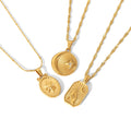 G2201 Wholesale Collar De Acero Inoxidable 18K Gold Plated Stainless Steel Round Sunburst Pendant Fashion Jewelry Necklaces