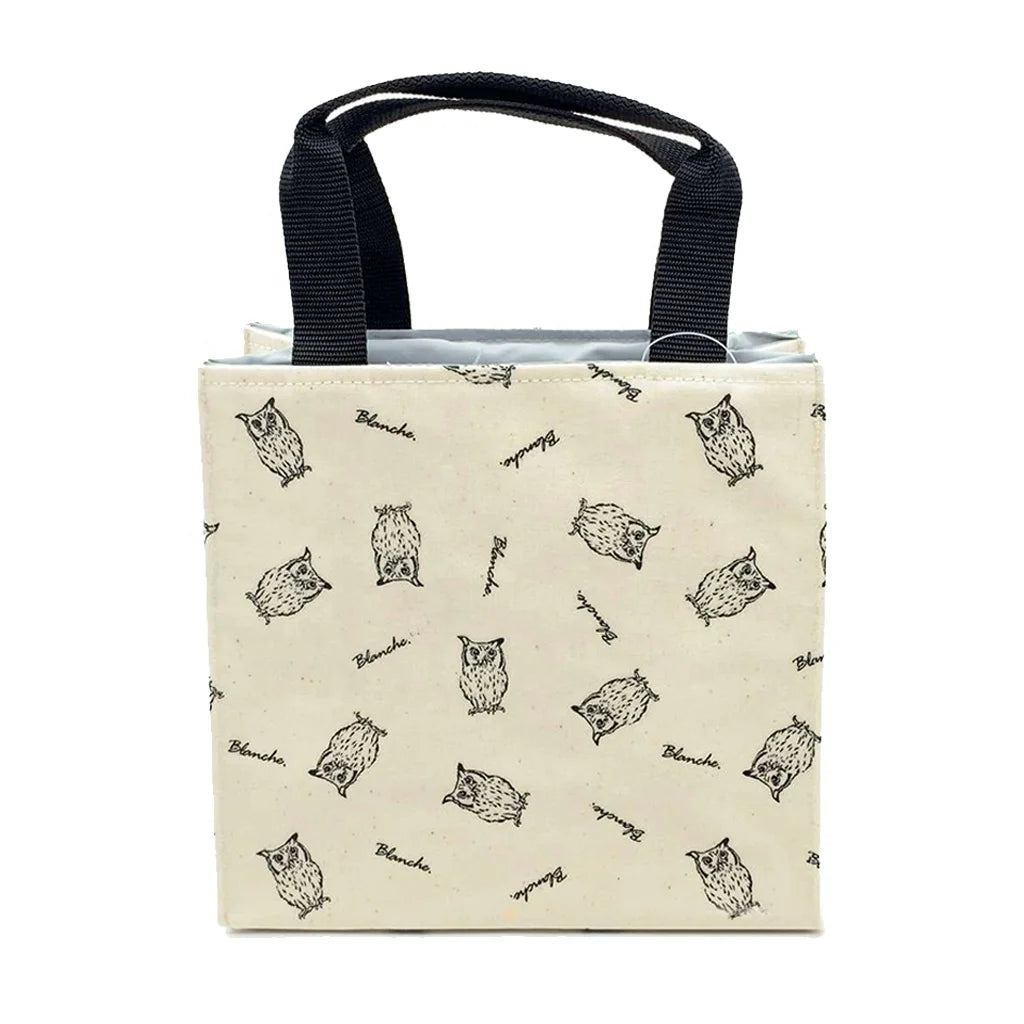 Ruthbag Cute Small Penguin Cotton PVC Lunch Cooler Bag Natural Color Insulated Thermal Waterproof Canvas Letter Pattern 15L