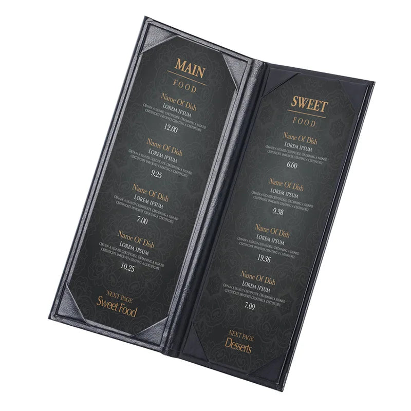 Premium Pu Leather Popular Menu Holder Table Menu Covers for Restaurant Salons Cafe