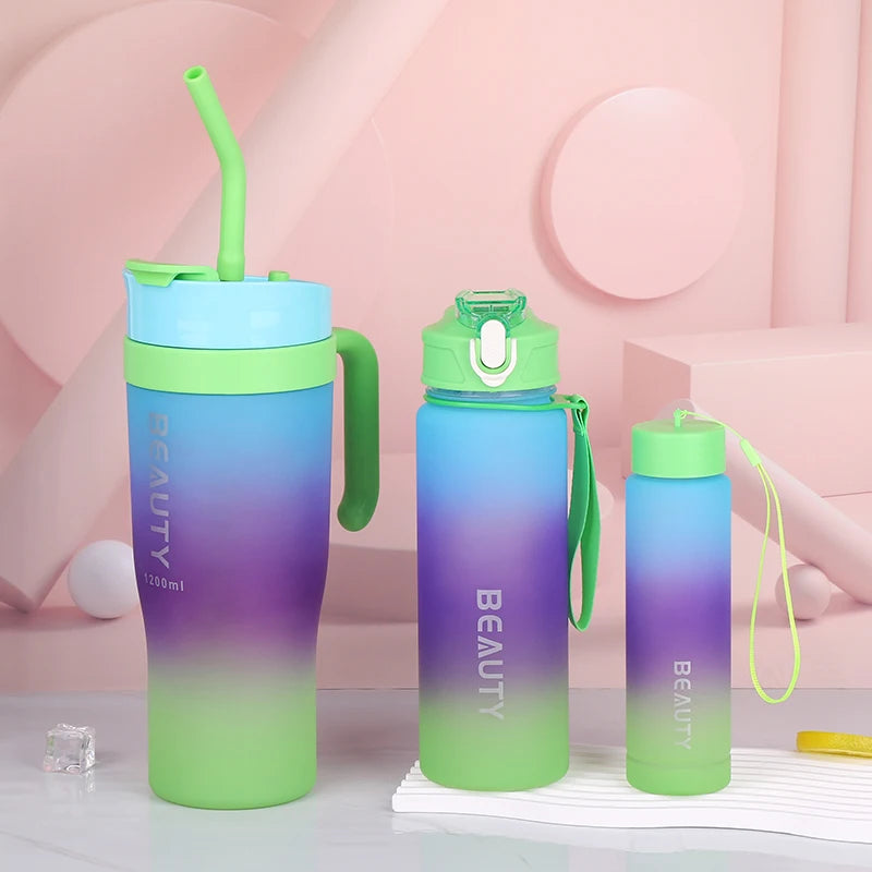 1200ml 3-in-1 Eco-Friendly Boiling Water Applicable Water Bottle Set with Motivational Design for Car Sport & Outdoor Use