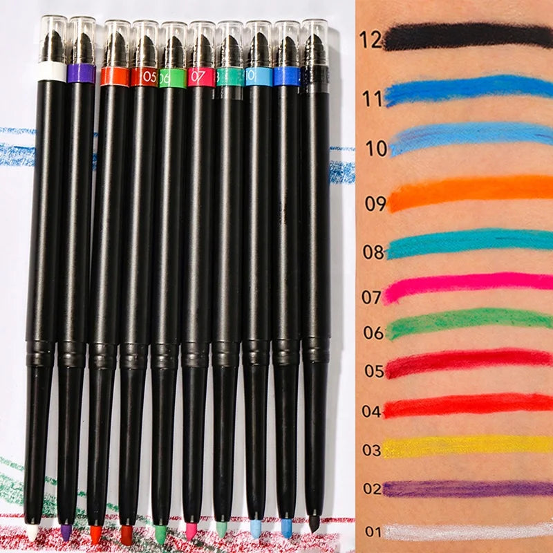 12 Color Private Label Vegan Waterproof Colorful Crayon Eyeliner Pencil