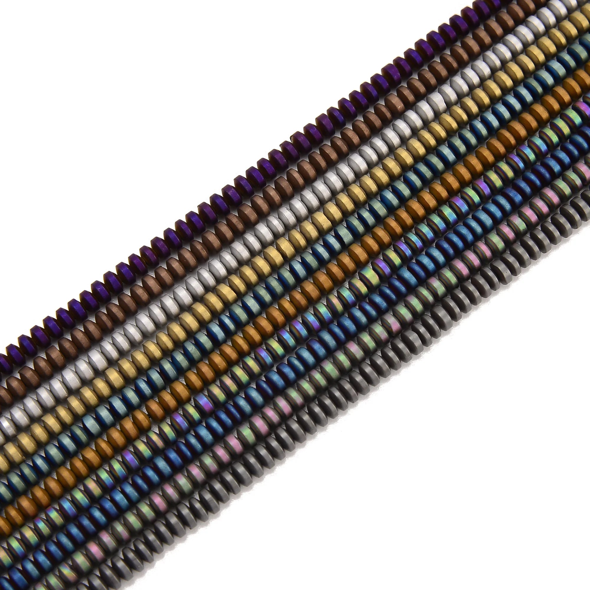 Wholesale Rainbow Blue Gray Gold Silver Color Hematite Bead 2x4mm 3x6mm 3x8mm Matte Rondelle Stone Beads for Jewelry Making