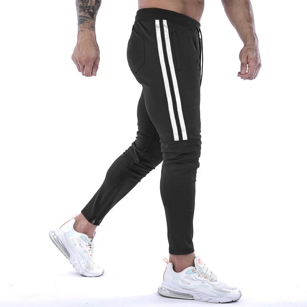 Men's Sporty Casual Waterproof Canvas Jogger Pants High Elastic Waist Lace Decoration Custom Logo Left Leg Polyester Blend