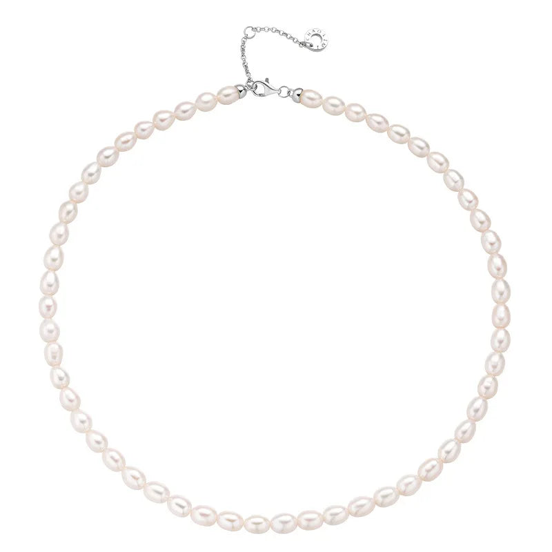 Natural Freshwater AAA Grade White Rice Shape Pearl Necklace 925 Sterling Silver Gold Plated Dainty Choker for Women Wedding