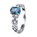 Factory Wholesale Rhodium Plated 925 Sterling Silver Oval Cut Natural London Blue Topaz Ring for Women Gift Daily Wear