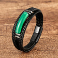 Fashion Natural Agate Stone Leather Bracelet Multilayer Stainless Steel Geometric Stone Leather Bracelet for Men