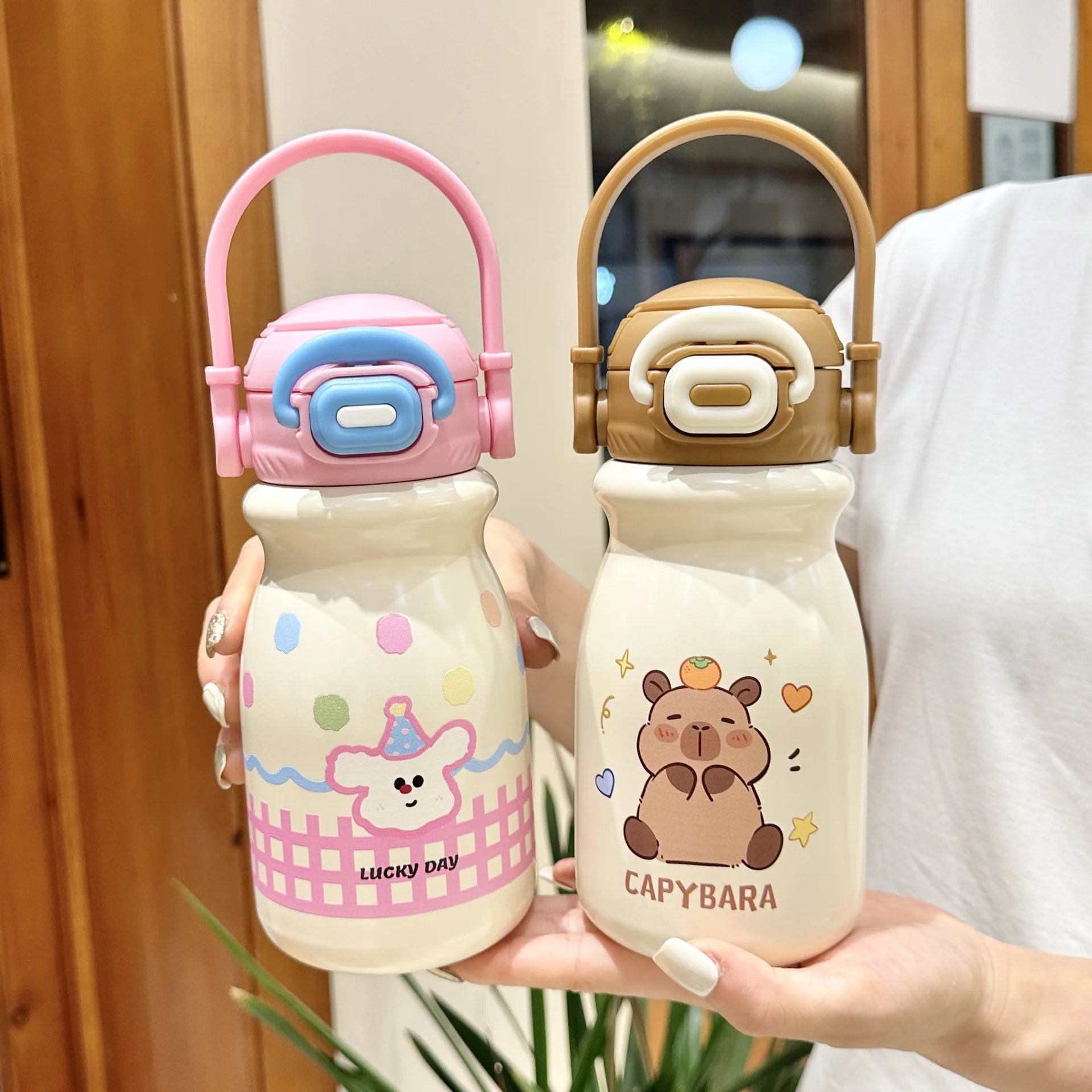 C336 Stainless Steel Insulated Gourde Thermos Cup Double Wall Vacuum Straw Cups Portable Outdoor Cartoon Water Bottle for Kids