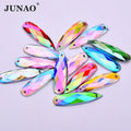 JUNAO 8*28mm Fancy Mix Color Crystal Stone With Double Holes Teardrop Sew on Acrylic Rhinestone for Clothing