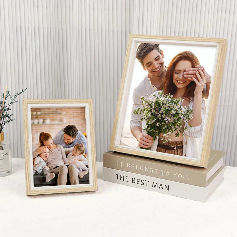 Triangular Right Angle Wooden Photo Frame A4 Size Blue Black Dual Color Iron Metal Custom Size Wholesale Silk Screen Printing