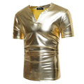 Streetwear Hip Hop Men T Shirts Casual Shiny Gold Metallic Short Sleeve T Shirt Summer DJ Nightclub V Neck Tshirt