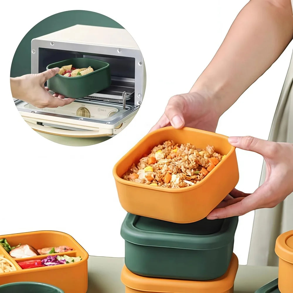 Factory Printing Logo Portable Full Silicone Food Storage Container Food Grade Silicone Bento Lunch Box