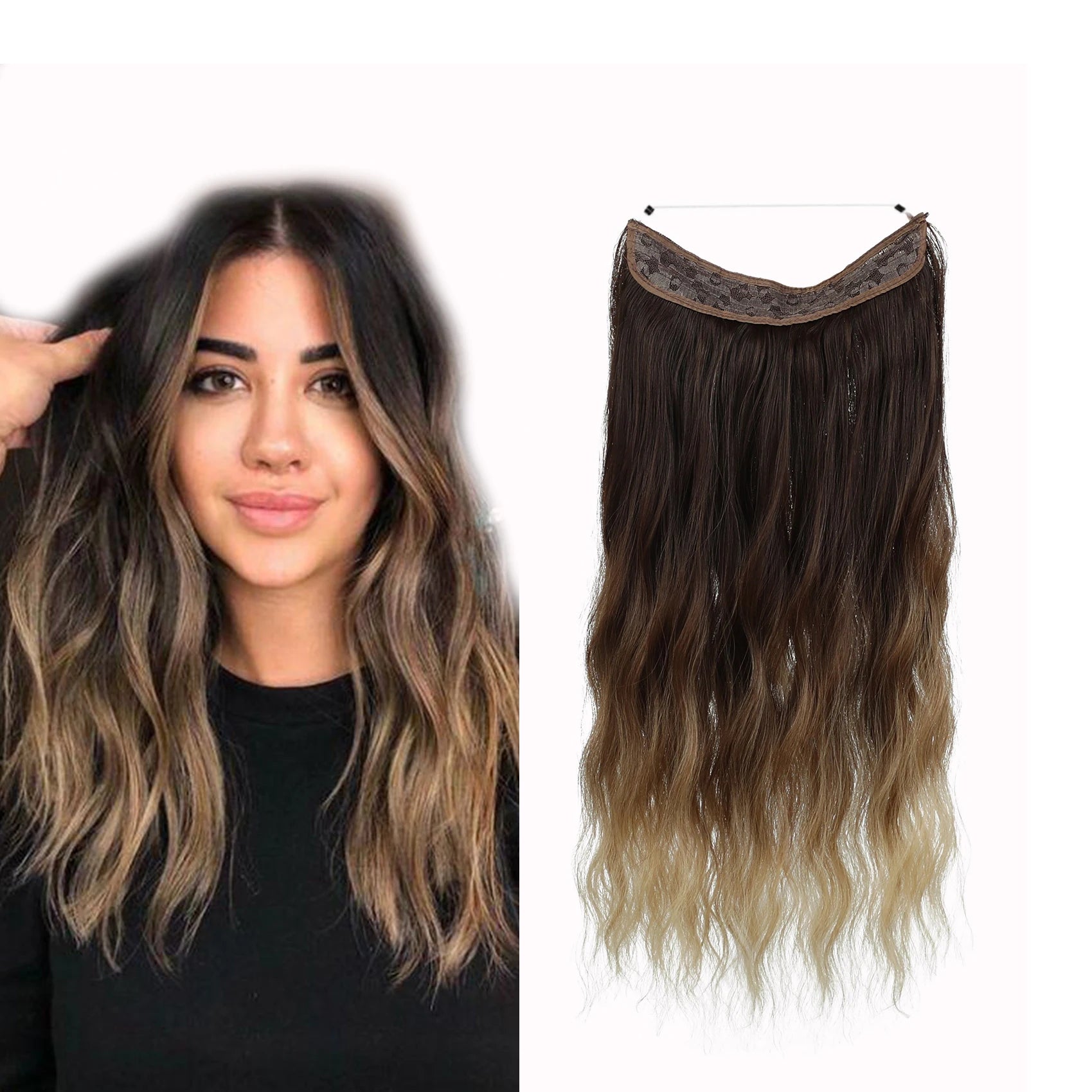 20 Inch 100g Wavy Full Head Hidden Hairpiece No Wire Secret String Synthetic Fiber Hair Extensions