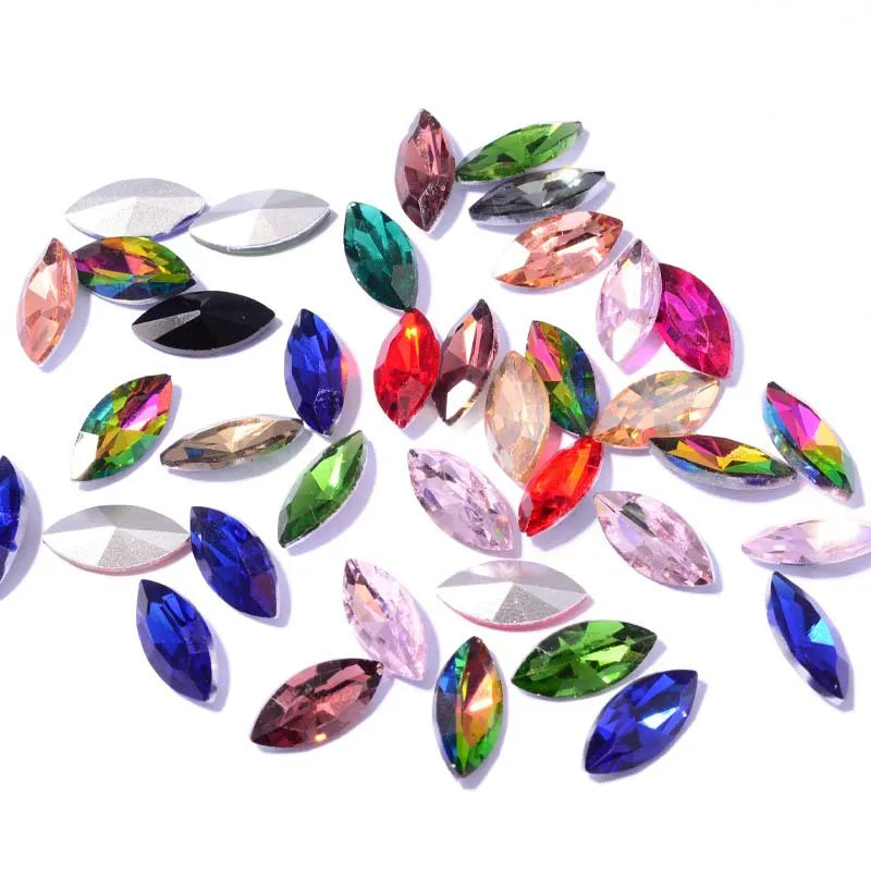 Sharp Bottomed Chain Shaped Flatback Glass Rhinestones with 9 Facets for Handmade DIY Jewelry Accessories