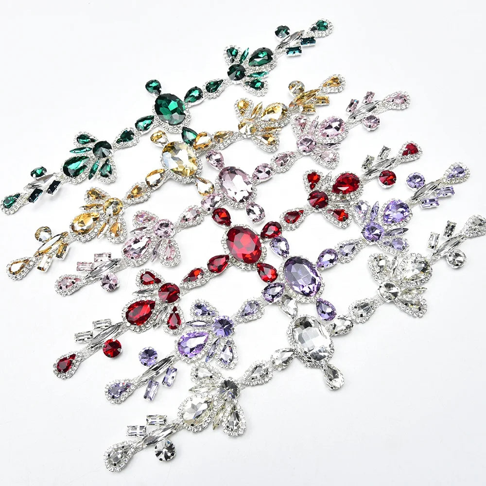 5.5*24cm Cross Glass Oval Teardrop Round Rhinestone Applique Silver Bottom Crystal Trim Clothes Belt Shoes Sewing Accessories