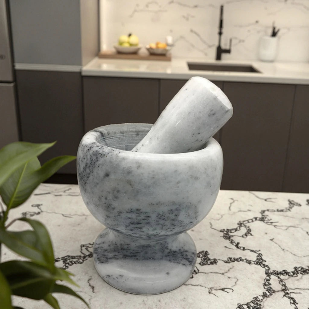 Exquisite Natural Marble Stone Mortar Pestle Smooth Garlic Grinding Pound Tool for Herb & Spice Direct From Factory