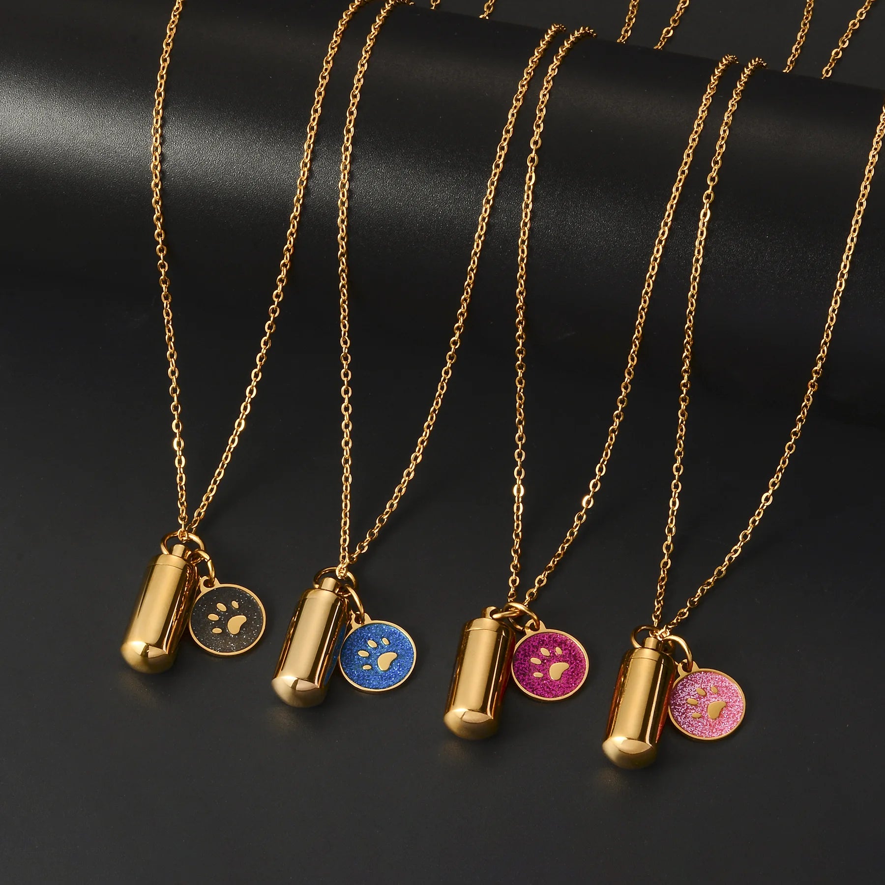 Cute Pet Paw Charm Cylinder Cremation Urn Necklace Pet Memorial Necklace Loss of Dog Gift Jewelry for Human or Dog Pets Ashes