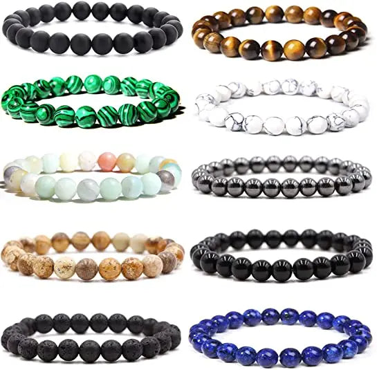 Natural Gemstone Men 8mm Round Beads Stretch Woman Couple Bead Bracelets Women