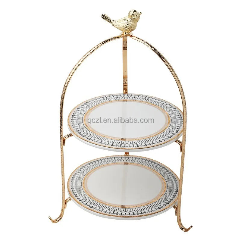 Metal Cake Stand Double-Layer Arch-Shaped Golden Fruit Dessert Rack Wedding Birthday Party Decoration Cupcake Stand Gold
