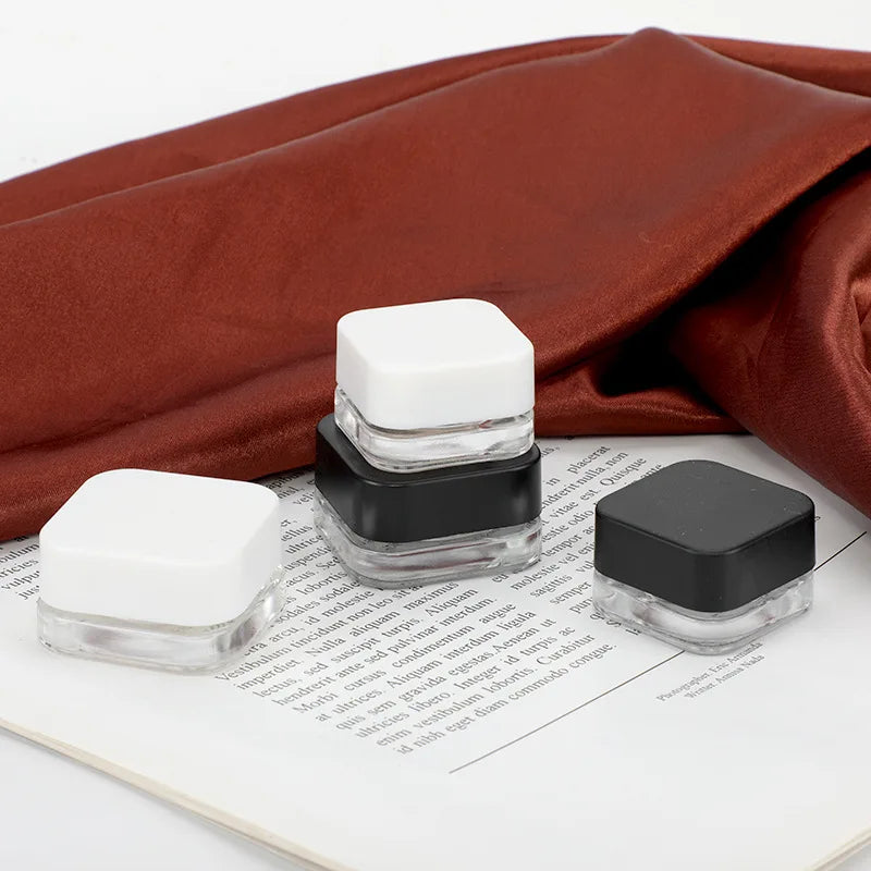 5G Face Cosmetic Cream Jars White Black Small Square Empty Clear Cosmetic Cream Glass Sample Jar
