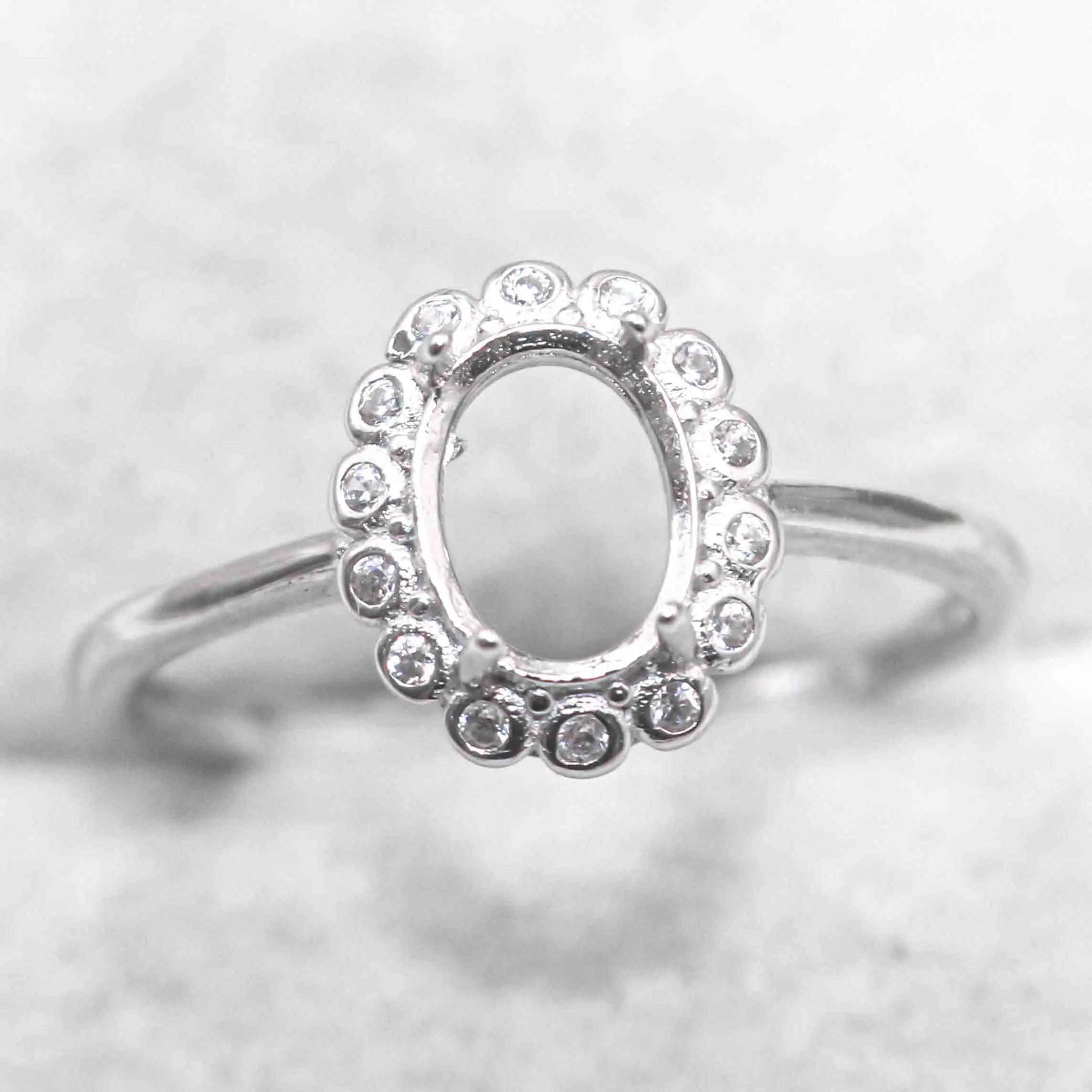 Sterling Silver 6*8mm Semi Mount Ring Frame Empty Blank Support Claw Setting S925 Base Holder Without Center Stone for DIY Inlay
