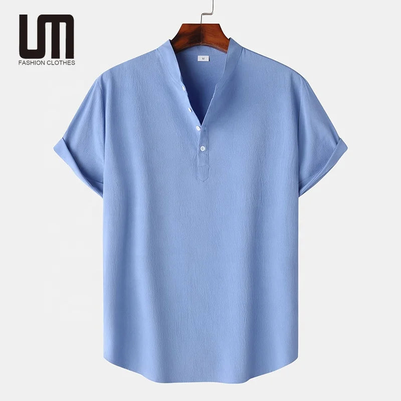 Liu Ming Customized New Products Casual Men Clothing Fashion Linen Short Sleeve Tops T Shirts