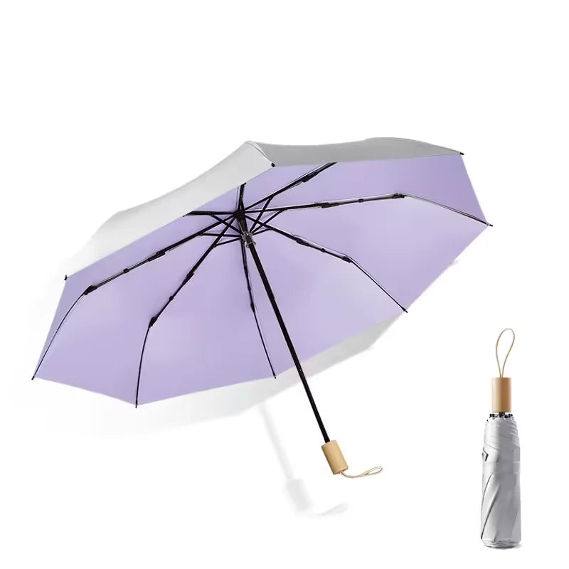 Promotional Wholesale Heavy Duty 3 Folding Umbrella Wooden Handle  Model 2025 Uv Personalized Premium Umbrella