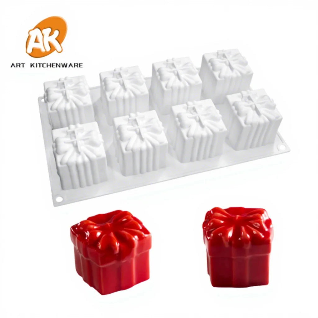 AK 8 Cavity 3D Silicone Mold Chocolate Mousse Cake Handmade Candles Resin Soap Ice Cream Christmas Gift Boxes Food Preparation