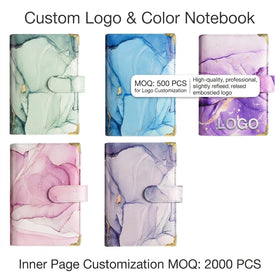 Fashion Glitter PU Leather Hardcover Budget Spiral Notebook Planner with Zipper Bags and PVC Bags for Gift