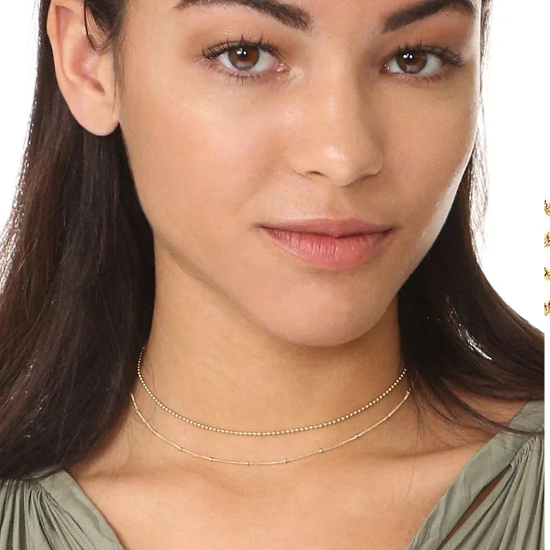 Joolim Jewelry Gold Plated Double-layer Beads Choker Necklace Stainless Steel Jewelry Wholesale