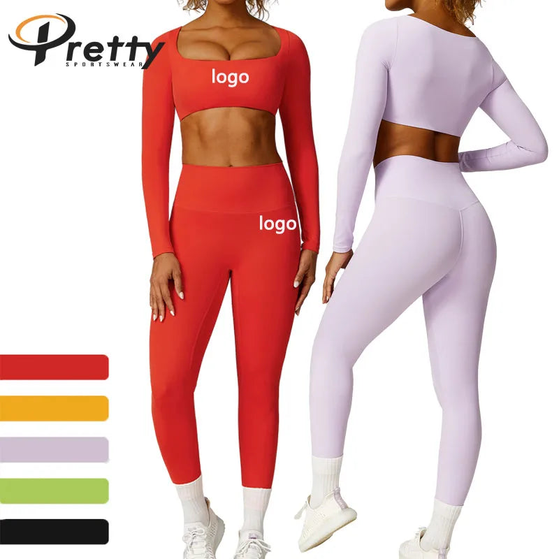 Wholesale Long Sleeve Shirts High Waist Leggings Sportswear Women's Sets Gym Fitness Sets