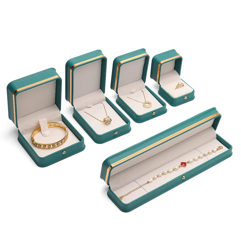 Luxury Earrings Rings Bracelet Necklaces Wedding Jewelry Gift Box Packaging Display Case Organizer Green PU Leather Jewelry Box