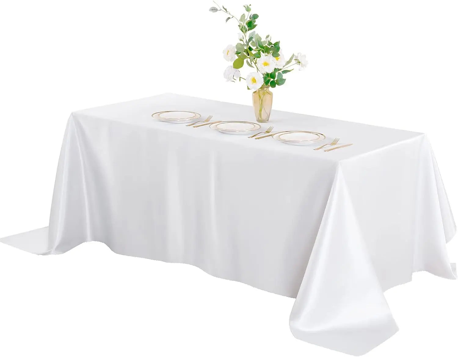 White Satin Table Cover Rectangle Bright Silk Smooth Fabric Decoration for Wedding Tablecloth