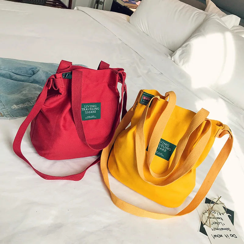 YIMYIK New Arrival Trendy Lady Shoulder Bag Solid Color Letter Canvas Shopping Bag