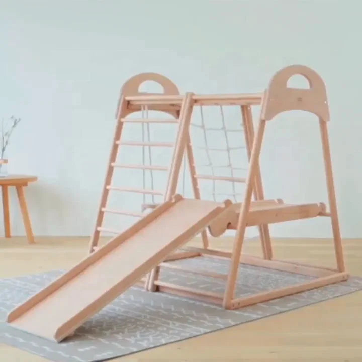 Playground Kids Indoor Triangle Climbing Gym Frame Preschool Triangle Frame Wooden Climbing Sets