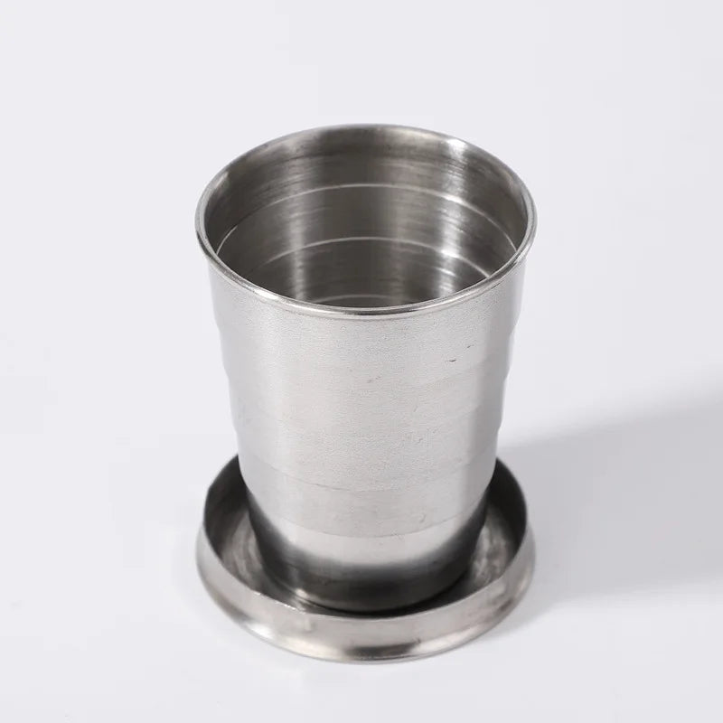 Hot Selling Portable Folding Collapsible Mug Stainless Steel Telescopic Cups Keychain Vintage Style Offset for Outdoor Travel