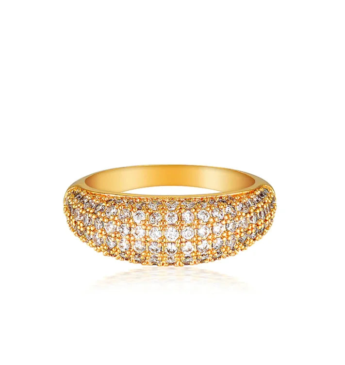 Ins Stainless Steel 18K Gold Plated Vintage Minimalist Wedding Engagement Ring Customized Fashion Bridal Crystal Pave CZ Stones