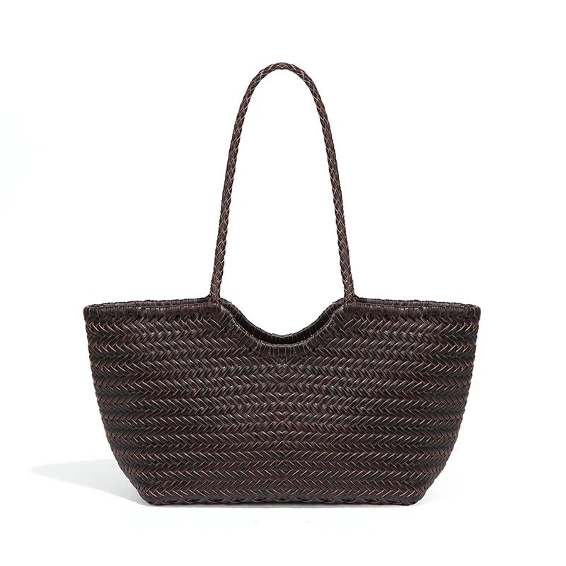 Custom Genuine Leather Braided Vintage Cowhide Handmade Herringbone Weaving Basket for Handbag and Vacation Shoulder Tote Bag