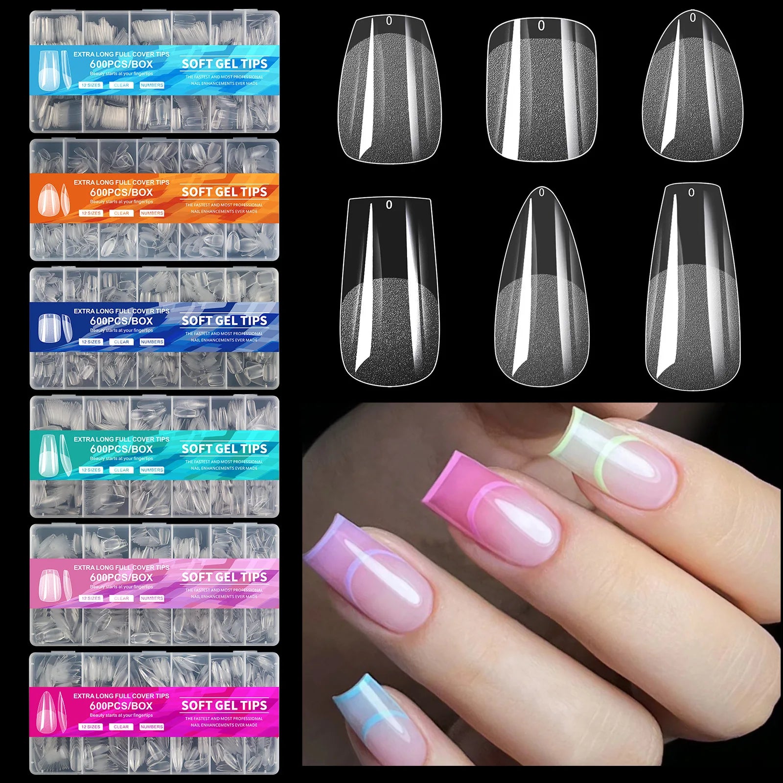 Misscheering 600pcs New Nail Art Enhancements Semi MatteNo Marks and No Polishing Nail Art Tips