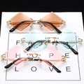Popular Fashion Square Retro Vintage Frameless Durable Metal Hinge Shades Trendy Colorful Rimless Sunglasses Women