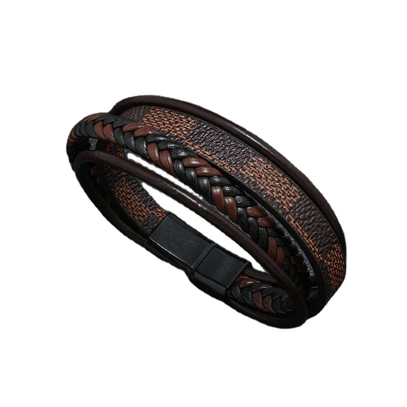 Mens Leather Bracelet With Magnetic Clasp Cowhide Multi-Layer Braided Leather Mens Bracelet