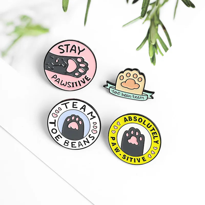 Absolutely Pawsitive Badge Cute Kitten Cat Paws Lapel Pin Brooches Animal Enamel Pin With Low Price