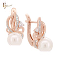 FJ Fallon Fashion Jewelry Pearl Earrings Plated in 585 Rose Gold Two Tone Brass Based