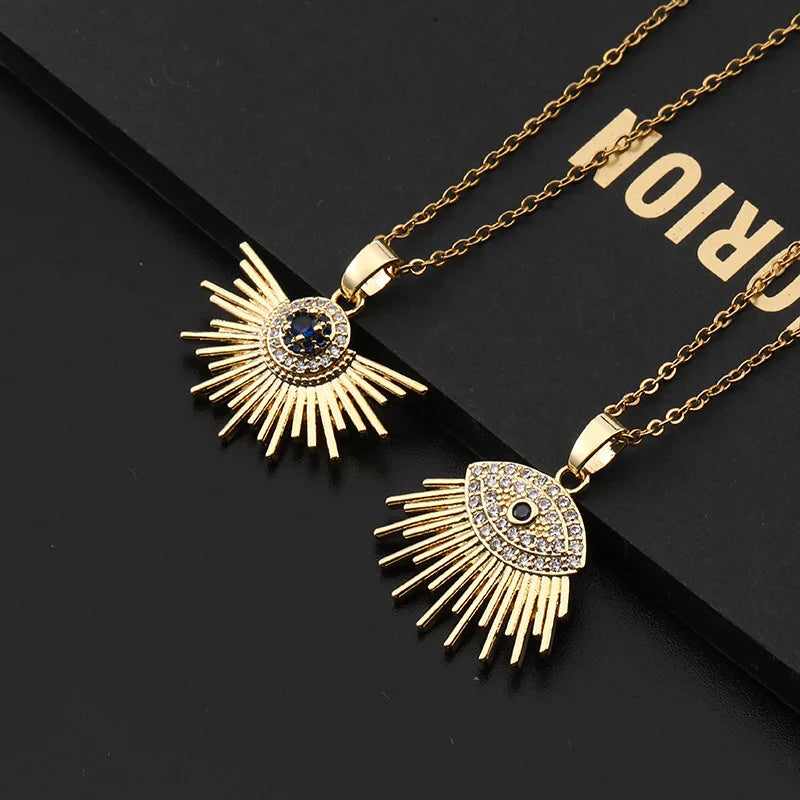 European American Fashion Stainless Steel Devil's Eye Necklace Gold Plated Link Hollow Zircon Eye Pendant Stylish Necklaces