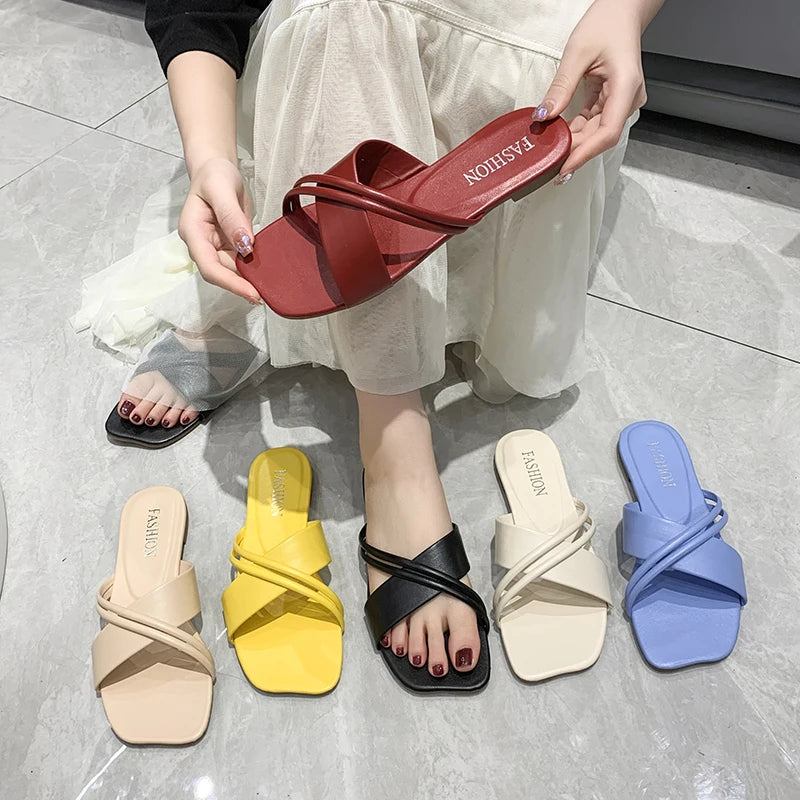 High Saturation Color Flat slippers Women's Sandals 666