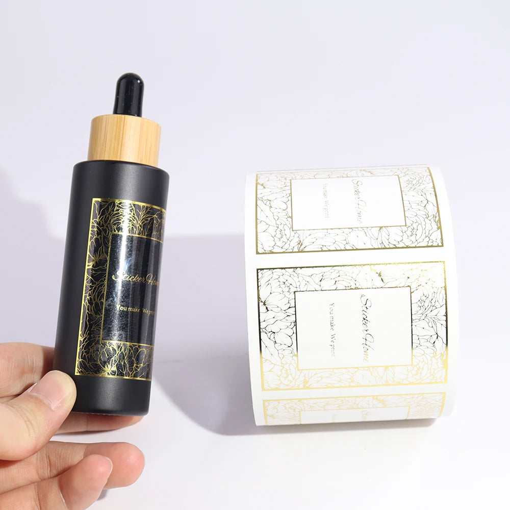 Gold Foil Vinyl Adhesive Waterproof Stickers with Glossy/Matte Finish Custom Logo Labels for Transparent Packaging Advertising